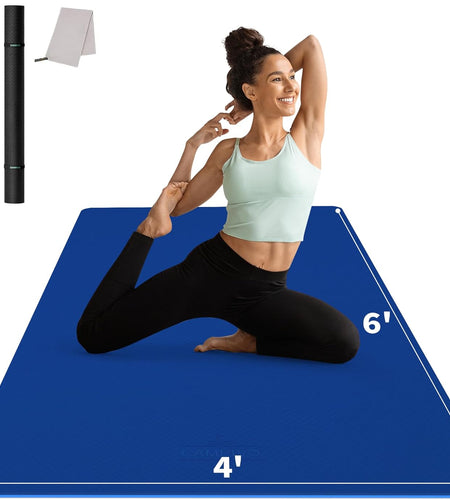 Large Yoga Mat (6'X 4'), Extra Wide Workout Mat for Men and Women, 1/3 &1/4 Thick Exercise Fitness TPE Mat for Home Gym, Yoga, Pilates, Workout