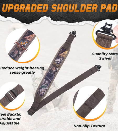 Two Point Traditional Sling with Swivels,Durable Shoulder Padding Strap, Metal Hardware Length Adjuster