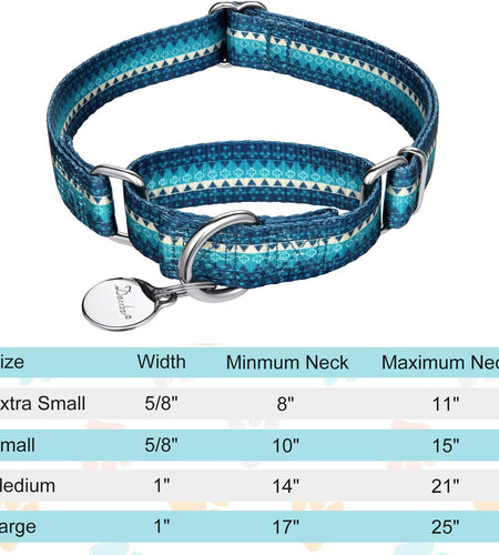 Martingale Collar Nylon Dog Collar -  No Pull Pet Collar Heavy Duty for Medium and Large Dogs, Adjustable 17 Inch to 25 Inch, Turquoise Green