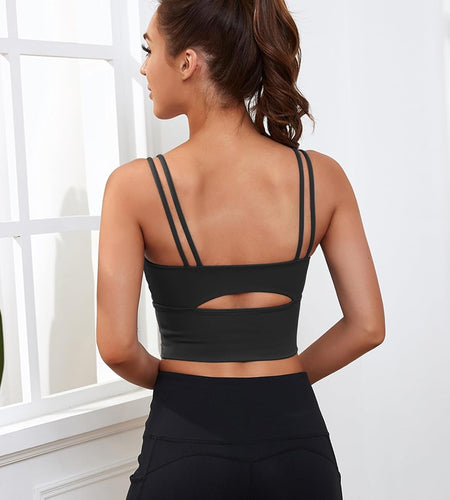 Womens Longline Sports Bra Padded Yoga Workout Crop Tank Tops Strappy Camisole Fitness Shirts