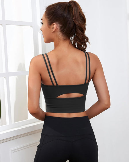 Womens Longline Sports Bra Padded Yoga Workout Crop Tank Tops Strappy Camisole Fitness Shirts